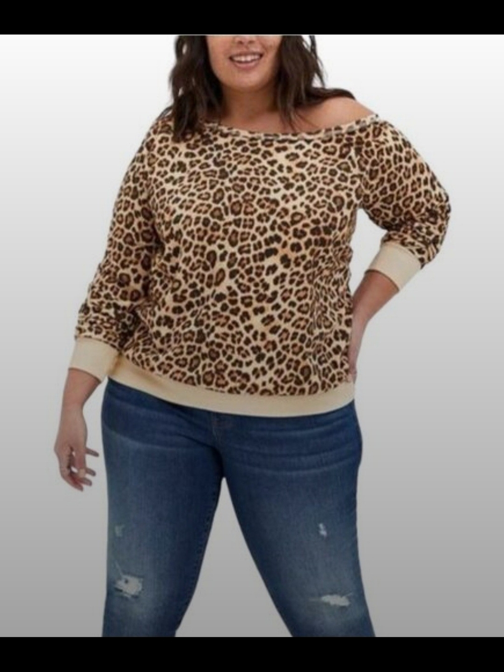 Torrid Off-Shoulder French Terry Sweatshirt, leopard print sz 2
